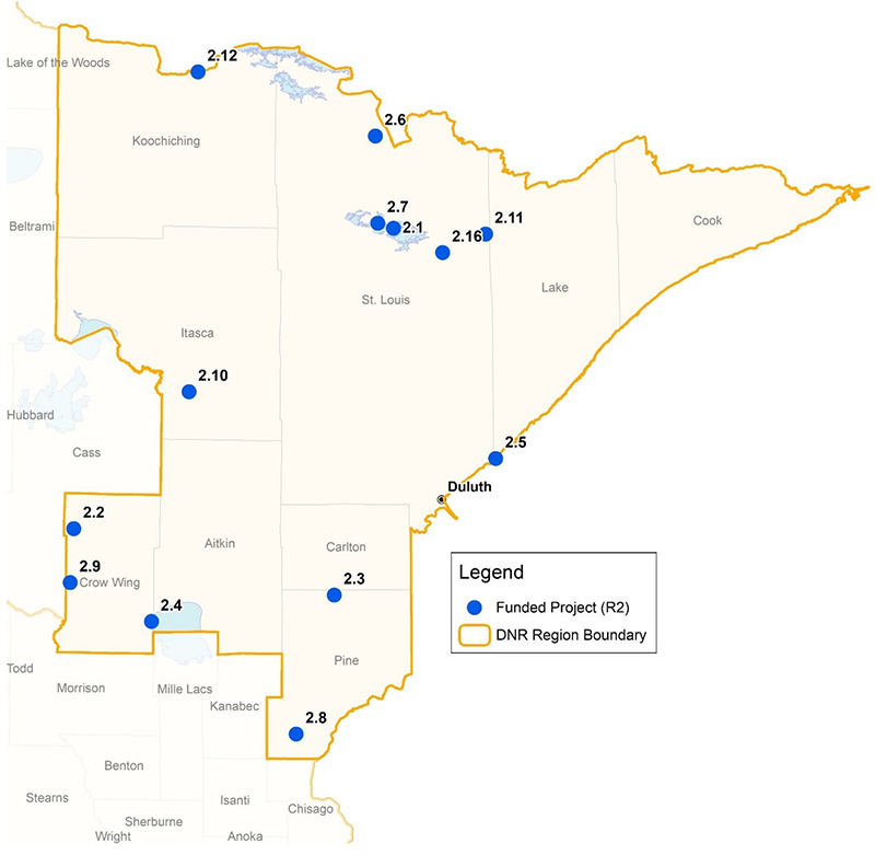 Map showcasing MN-Fish's Region 2, covering northern Minnesota lakes.